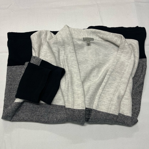 Talbots Open Front Cardigan in Black, Gray, and White Cotton ColorBlock Women L - Picture 4 of 9